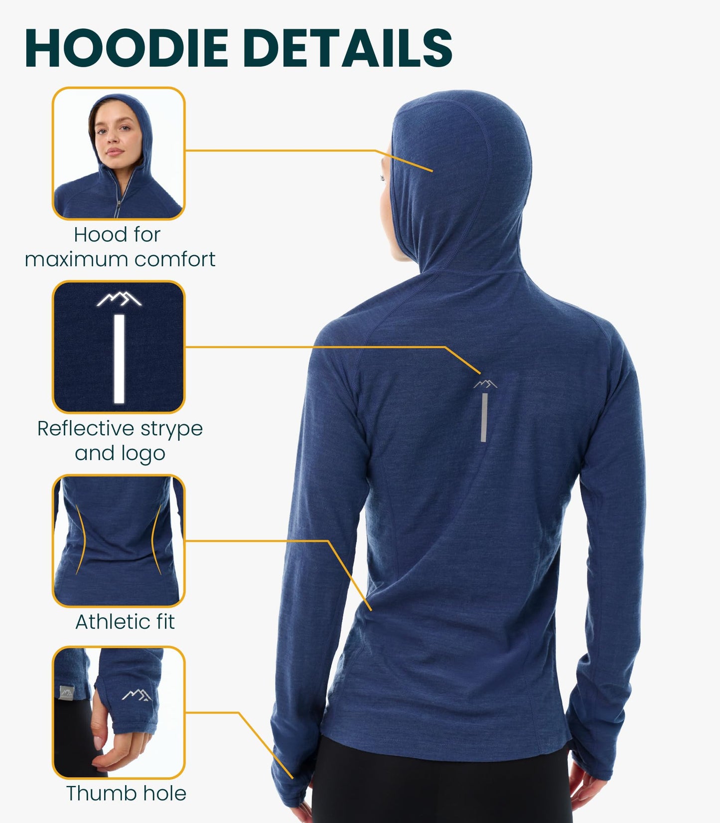 100% Merino Wool Hoodie Women - Slim Fit Quarter Zip Thermal Base Layer (Medium, 190 Deep Teal)