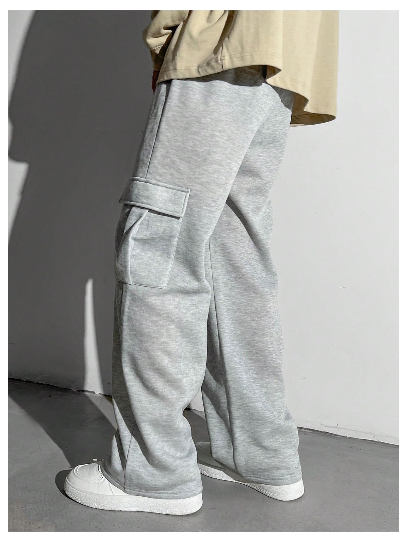 RoseSeek Boy's Wide Leg Sweatpants Athletic Baggy Pants Thermal Long Cargo Pants Joggers Trousers Grey 12 Years