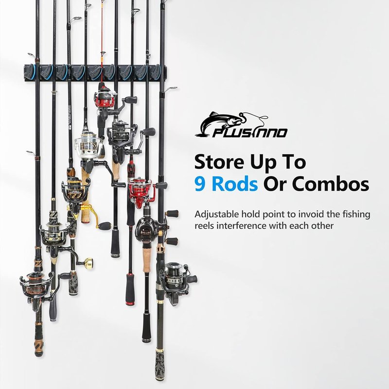 Vertical Fishing Rod Holder - Wall Mounted Fishing Rod Rack | Black Fish Claw Control Device LS08-03