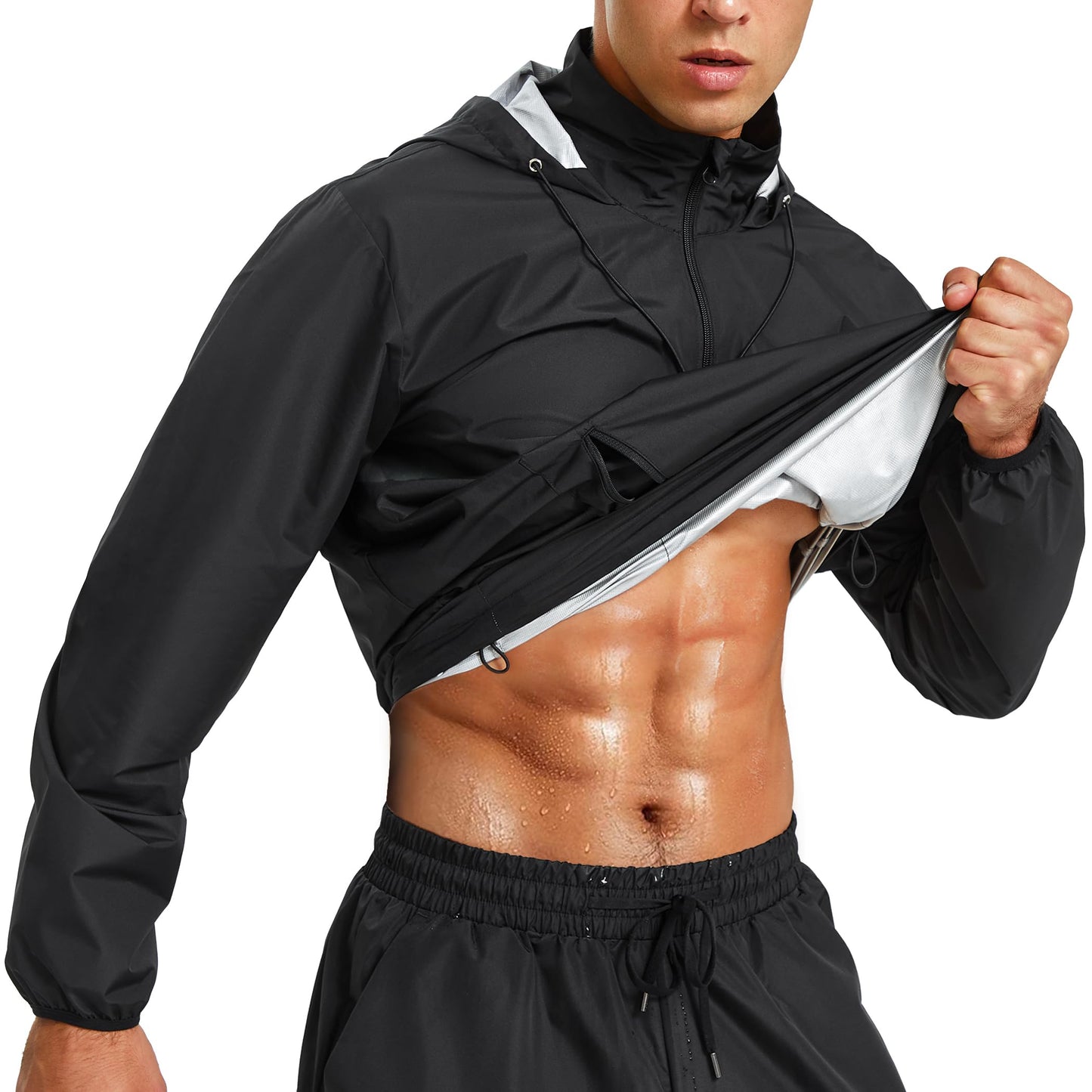 Junlan Sauna Sweat Jacket for Men Zipper Hoodie Sauna Suit for Workout