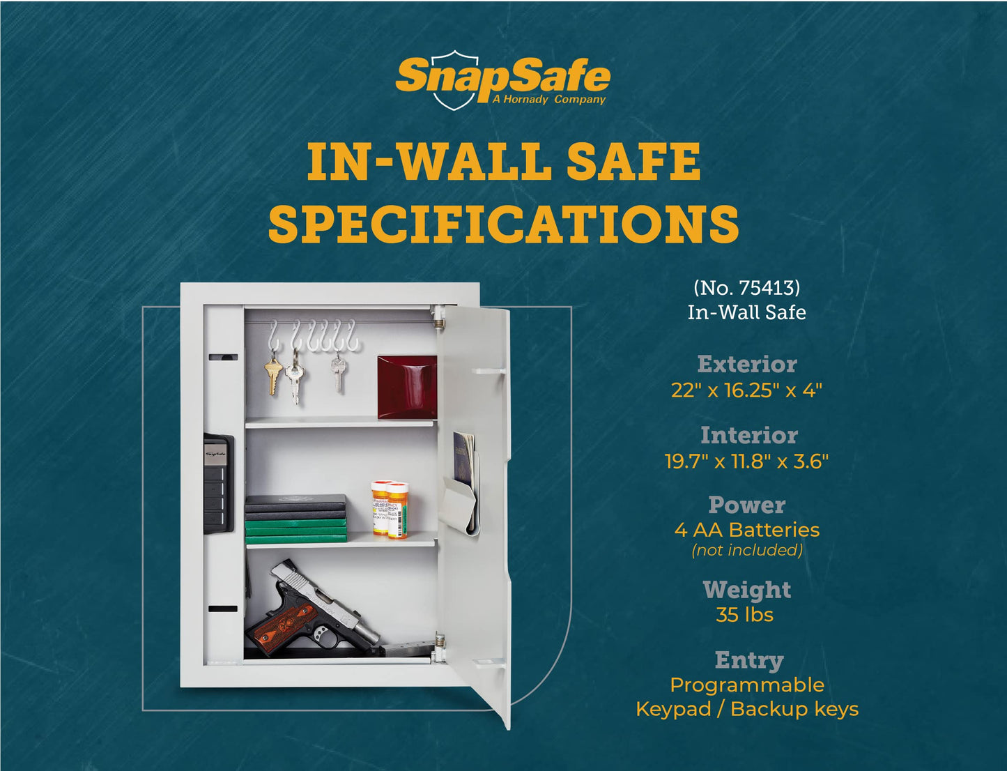 SnapSafe In Wall Gun Safe and Money Safe, Light Grey, 75413 - Hidden Safe Provides Security for your Firearms & Valuables, Keypad Entry - Fits Between 2 Wall Studs, Flush Mount, Ideal for Home, Office