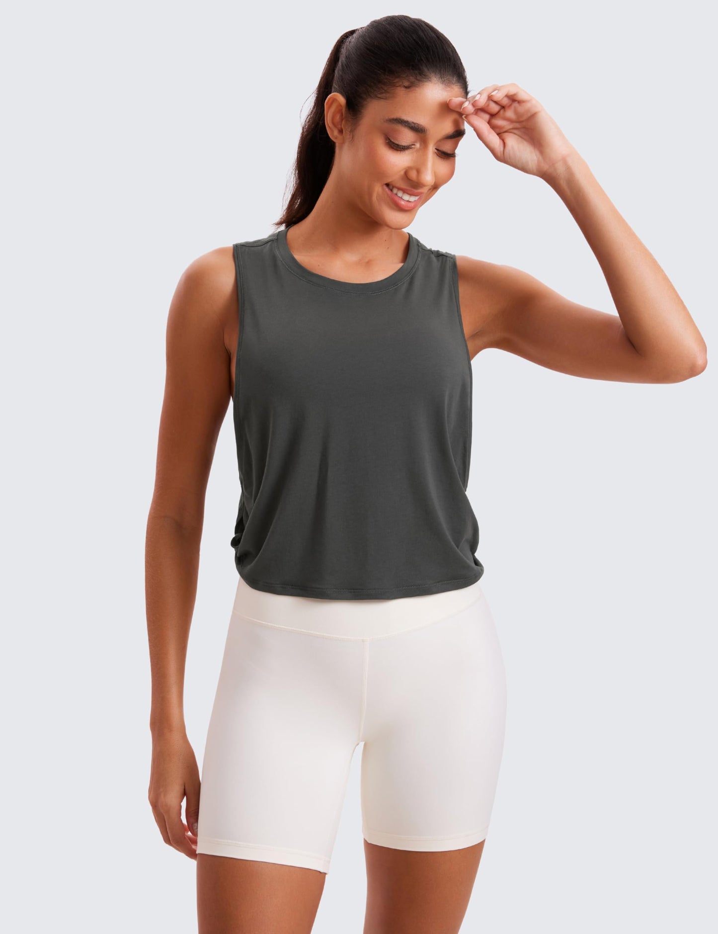 CRZ YOGA Pima Cotton Large Armhole Tank Tops for Women - Workout Sport Athletic Yoga Running Gym Loose Crop Sleeveless Shirts Grey Olive Medium