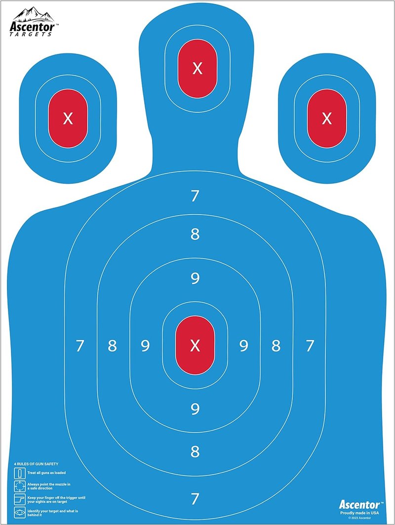 Ascentor Silhouette Shooting Target - Large 18x24 Inch - Multiple Aiming Zones | Blue