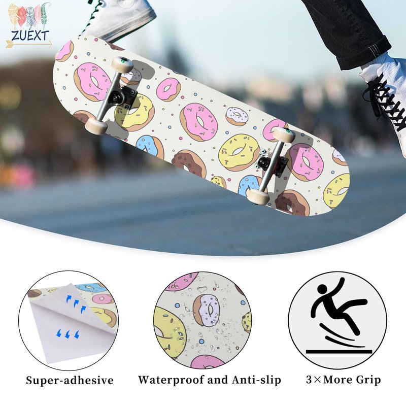ZUEXT 9" x 33" Skateboard Grip Tape, 2Pack Donut Waterproof Longboard Grip Tape, Bubble Free Non Slip Scooter Griptape for Rollerboard Stairs Pedal Wheelchair Step (23x84cm)