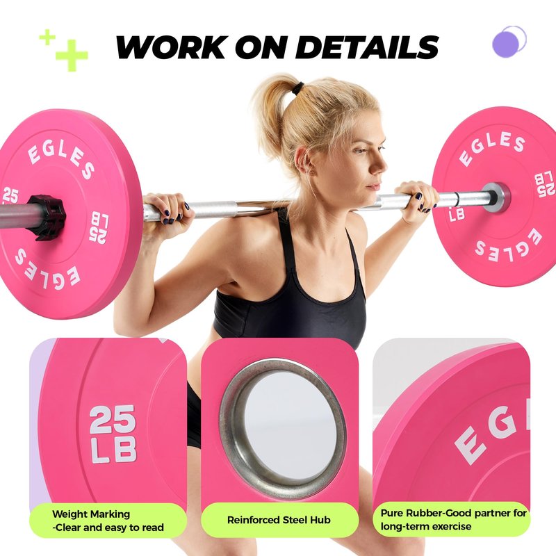 EGLES Vibrant Pink Weight Plates, Rubber Barbell Plates, 2-inch Olympic Standard 15LB Pair Olympic Bumper Plates Steel Inserts for Home Gym Weightlifting, Strength Training, Fit Workouts