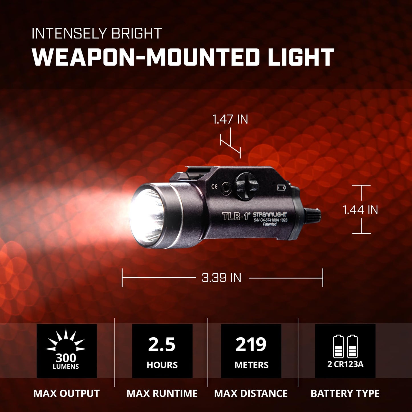 Streamlight 69110 TLR-1 300-Lumen Weapon Mounted Light with Rail Locating Keys for Glock Style, 1913 Picatinny, S&W 99/TSW, and Beretta 90two, Black