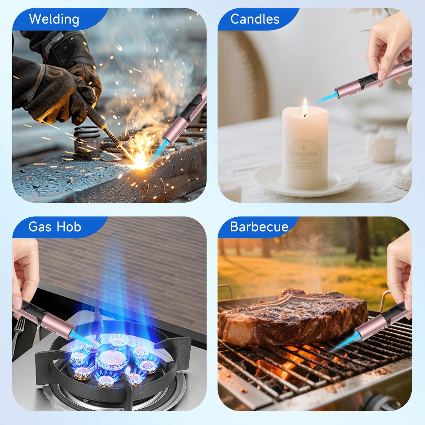 Torch Lighters Butane Lighter 2 Pack Windproof Adjustable Jet Flame Torch Lighter, Butane Refillable Gas Torch Lighter for Candles Grill BBQ Fireplaces Camping ((Not Prefilled)