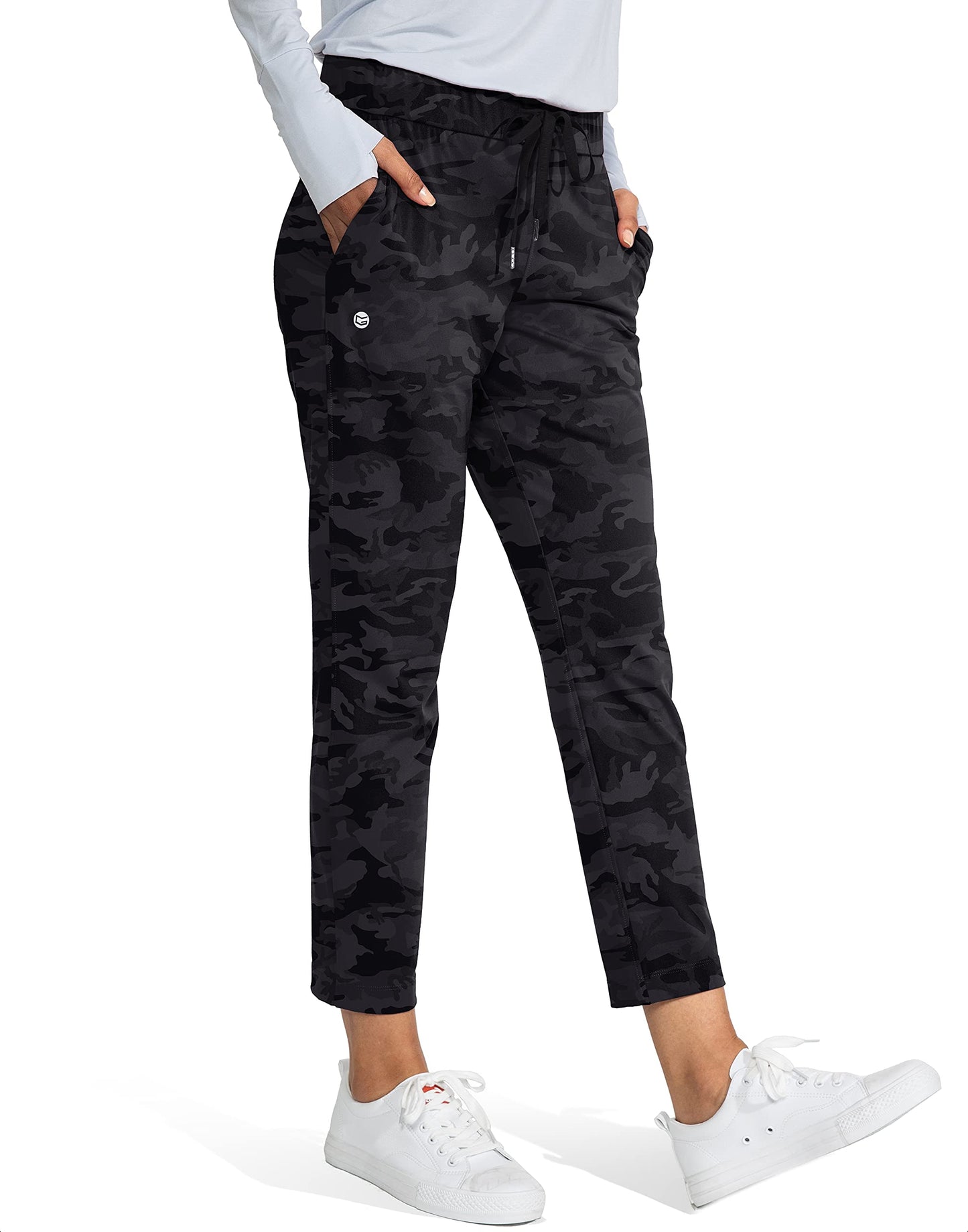 G Gradual Women's Pants with Deep Pockets 7/8 Stretch Sweatpants for Women Athletic, Golf, Lounge, Work (Black Camo, Small)