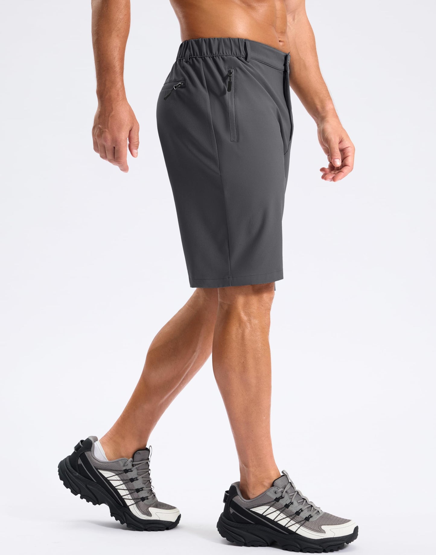 Pudolla Mens Hiking Shorts 5"/7"/9" Lightweight Quick Dry Casual Golf Shorts for Men Work Fishing with 3 Zipper Pockets(Dark Grey 9 Inseam-S)