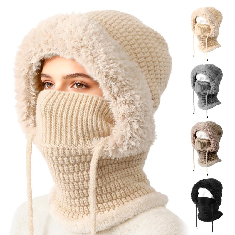3 in 1 Beanie Hat for Women,3 in 1 Beanie Hat with Scarf and Mask,Knitted Ski Scarf and Mask Set,Womens Knit Beanie Hat(Black)