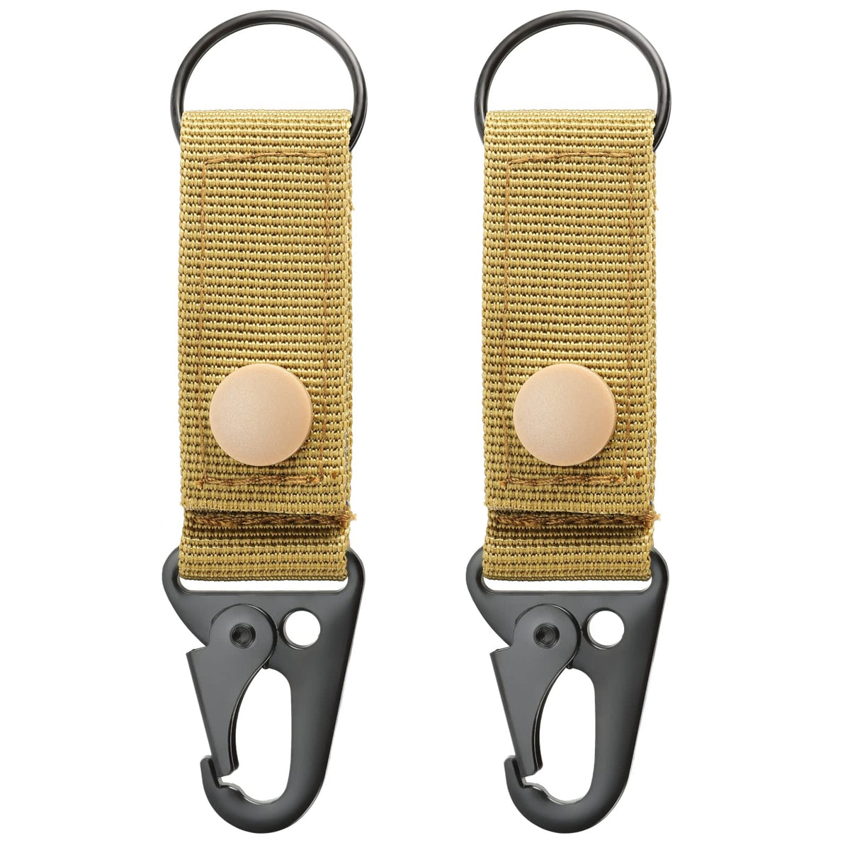 FRTKK Tactical Molle Key Ring Gear Key Keeper Nylon Belt Keychain Molle Webbing Key Clip Buckle for Belts Molle Bags Tactical Backpack Vest (Tan - (Pack of 2))