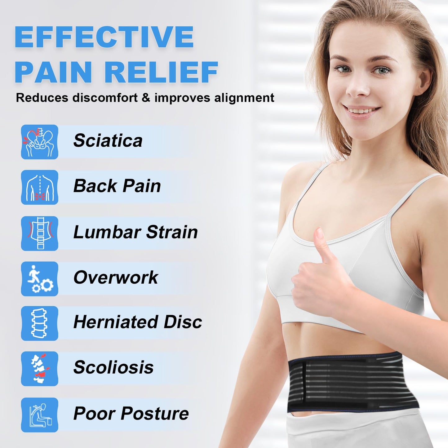 Back Brace for Lower Back Pain Relief, Lumbar Support Belt for Work for Men&Women with Magnet, 4 Reinforced Stays, Self Heating Adjustable Back Support for Sciatica, Herniated Disc, Scoliosis (Large)