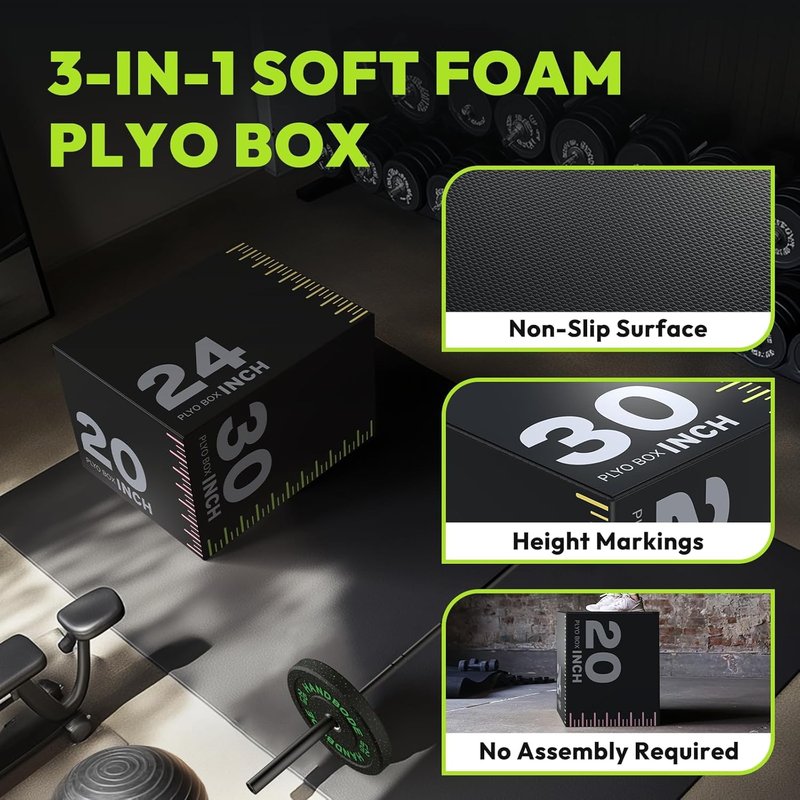 3-in-1 Plyometric Box - Jumping Exercise Equipment with Non-Slip Surface for Home Gym | Pro-Duty HIIT Foam Trainer