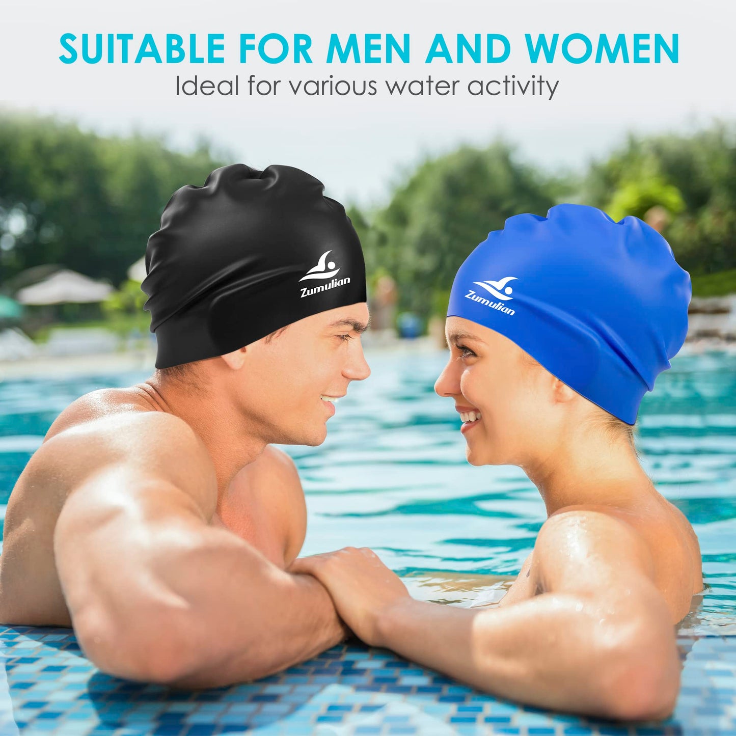 Silicone Swim Cap for Men &Women,3D Ergonomic Design Swimming Caps with Ear Plug and Nose Clip Suit for Long Hair