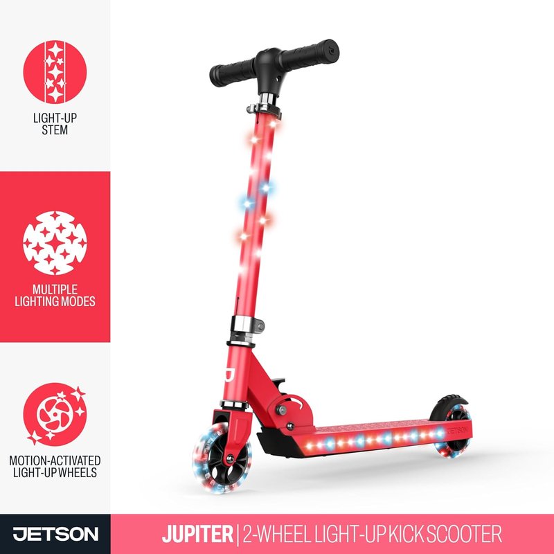 Jetson Jupiter Kids Light-Up Kick Scooter - Adjustable Handlebar, LED Lights, Easy-Folding Design | Ages 5+