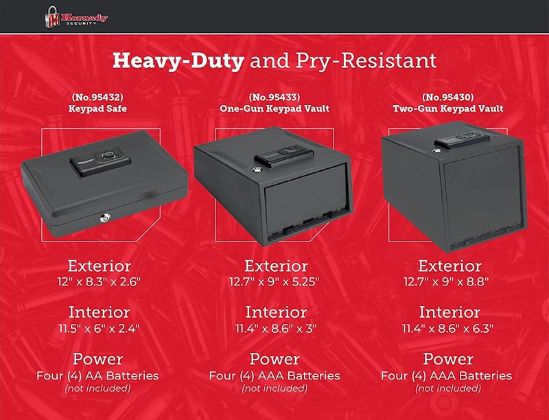 Hornady Handgun Vault Safe with Keypad Entry – Secure Your Firearms and Valuables – 4-6 Keypad Entry, Interior Light and Backup Keys – Black, 12 (H) x 8.3 (W) x 2.6 (D) Inches – Item 95432