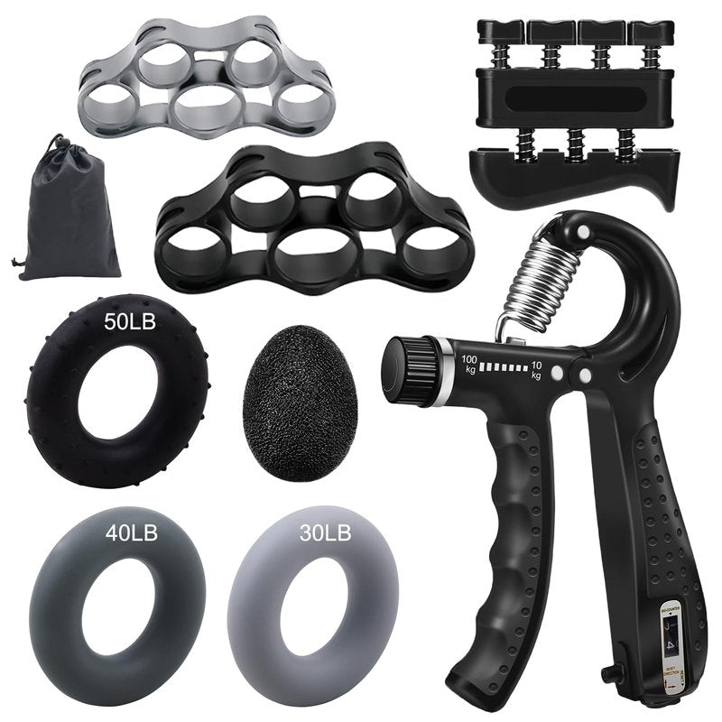 Grip Strength Trainer Forearm Strengthener Kit 8 Pack, Adjustable Hand Gripper Strengthener 10-100KG, Finger Strengthener Exerciser, Grip Ring and Hand Exercise Stress Balls for Arthritis Hand Therapy