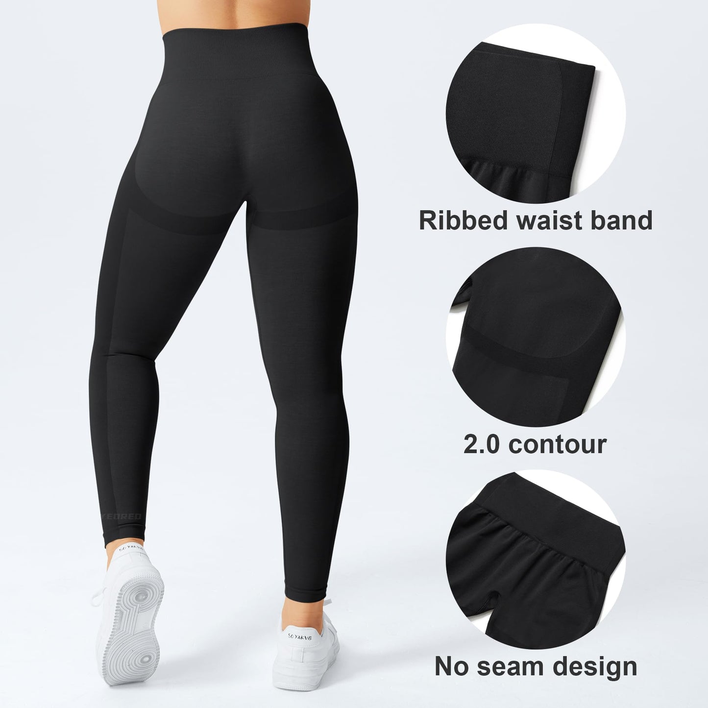 YEOREO Women Seamless Workout Leggings Gym High Waist Smile Contour Yoga Pants Black S