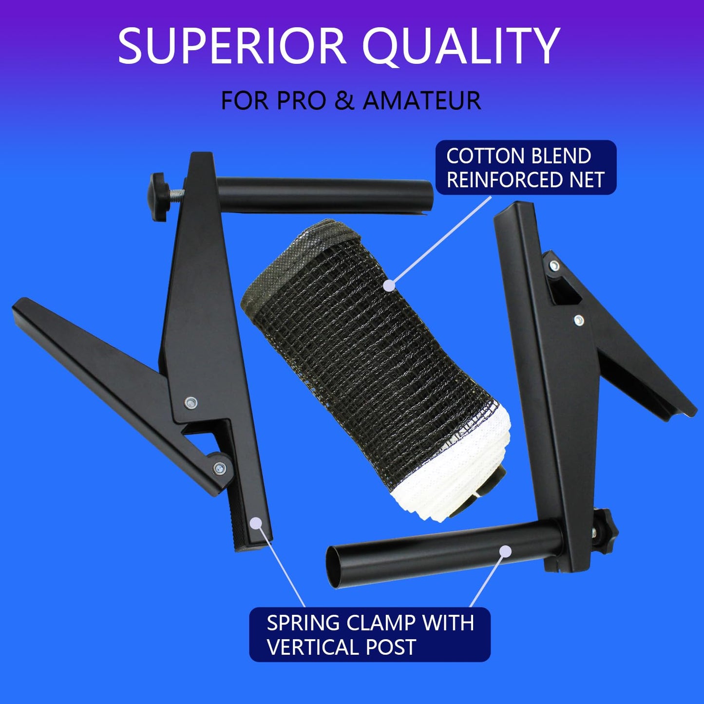 Portable Table Tennis Net with Clamps Collapsible Steel Post Ping Pong Net Set for Indoor/Outdoor Use Includes Clip Grip & Durable Mesh Easy Setup