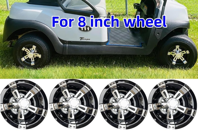 Golf Cart 8" Wheel Covers Hub Caps W/Chrome Spokes for EZGO Cub Car Yamaha Golf Cart Package(Set of 4pcs