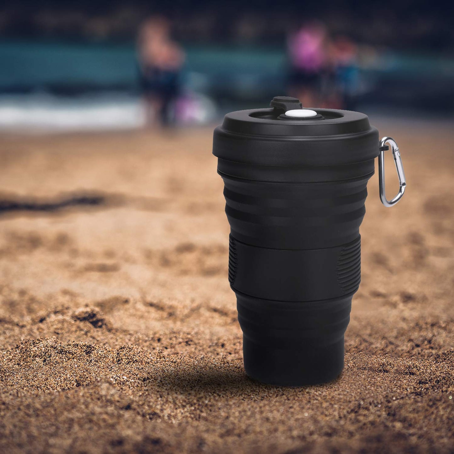 DARUNAXY Collapsible Travel Cup - 1 Pack Silicone Folding Camping Cup Sport Bottle with Lids - Expandable Scald-Proof Drinking Cup - 19 OZ Portable Bottle (Black)