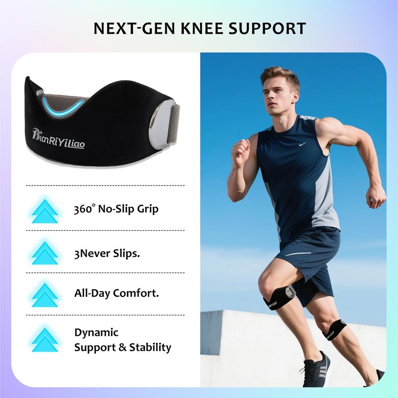 BianRiYiLiao Silicone Patellar Tendon Support Strap 2-Pack, Adjustable Non-Slip Patella Knee Strap Brace for Running, Hiking, Basketball, Jumpers Knee, Tendonitis, Squats - Black