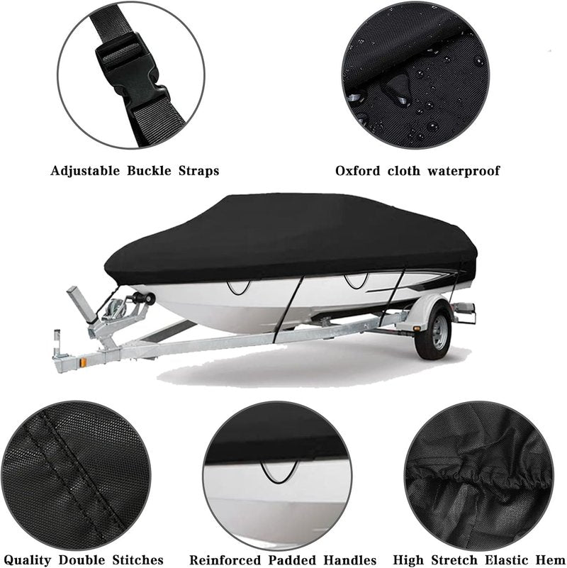 Boat Cover 17-19ft - Waterproof Heavy Duty UV Resistant Marine Grade Polyester | Fits V-Hull & Tri-Hull Fishing Boats