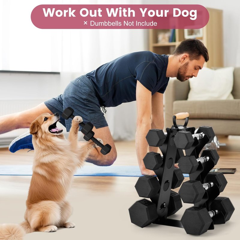 Wetheny Dumbbell Rack Stand Only (Dumbbells not Included), Compact A-Frame Weight Rack with Wooden Handle, for Home Gym Workout