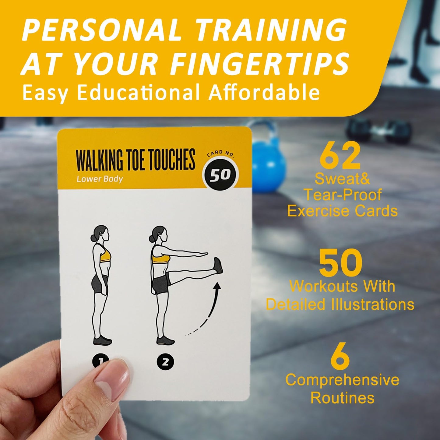 Dumbbell Workout Cards, 62 Exercises Cards Deck Large Size 5" x 3.5" Fitness Cards for Women & Men, Beginner Fitness Guide to Training Exercises at Home or Gym