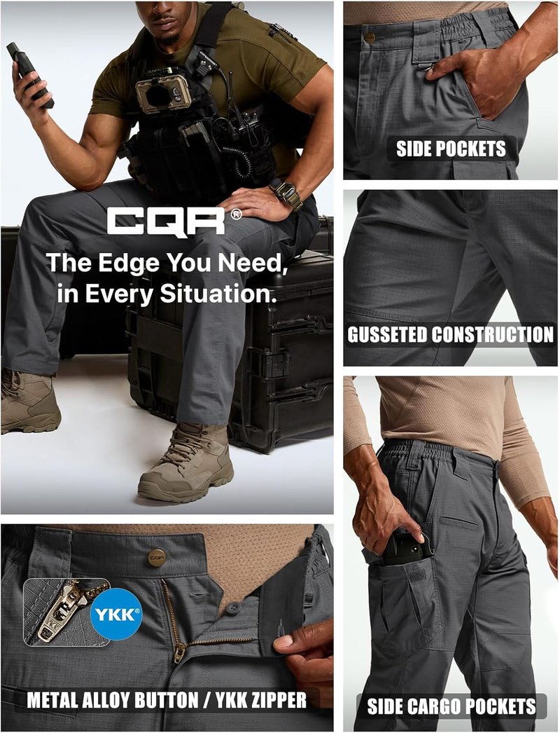 CQR Men's Tactical Pants - Water Resistant Ripstop Cargo Design for Lightweight EDC | Outdoor Work & Hiking Gear