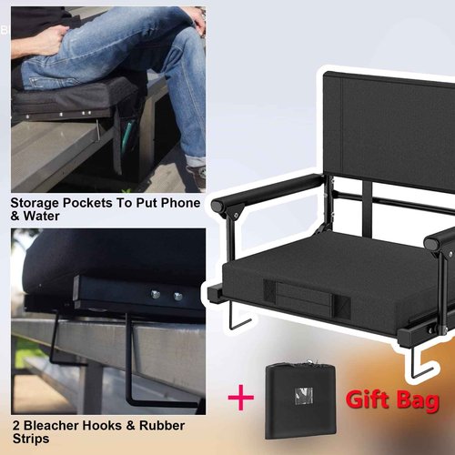 Stadium Seat for Bleachers with Back Support & Armrests, Foldable Stadium Chair with Removable Padded Comfy Foam Cushion, Lightweight Protable Bleacher Seat with Shoulder Strap & 4 Reclining Positions