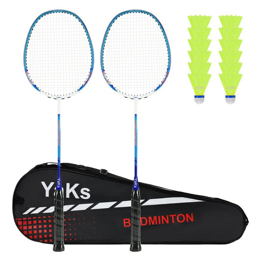 YAKS 3U Professional Carbon Fiber Badminton Racket Set - 2 Rackets Includes 12 Shuttlecocks & Carry Bag, Durable & Lightweight White