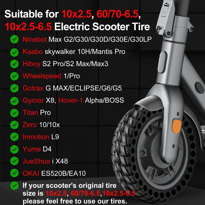 BANGTING 2PCS 60/70-6.5 Scooter Tire, 10x2.5 inch Tire Solid for Segway Ninebot Max G2 / G30 / G30D / G30E / G30E / G30LP / G30D II / G30 Max, 10x2.5-6.5 Tires Replacement for Electric Scooter (Black)