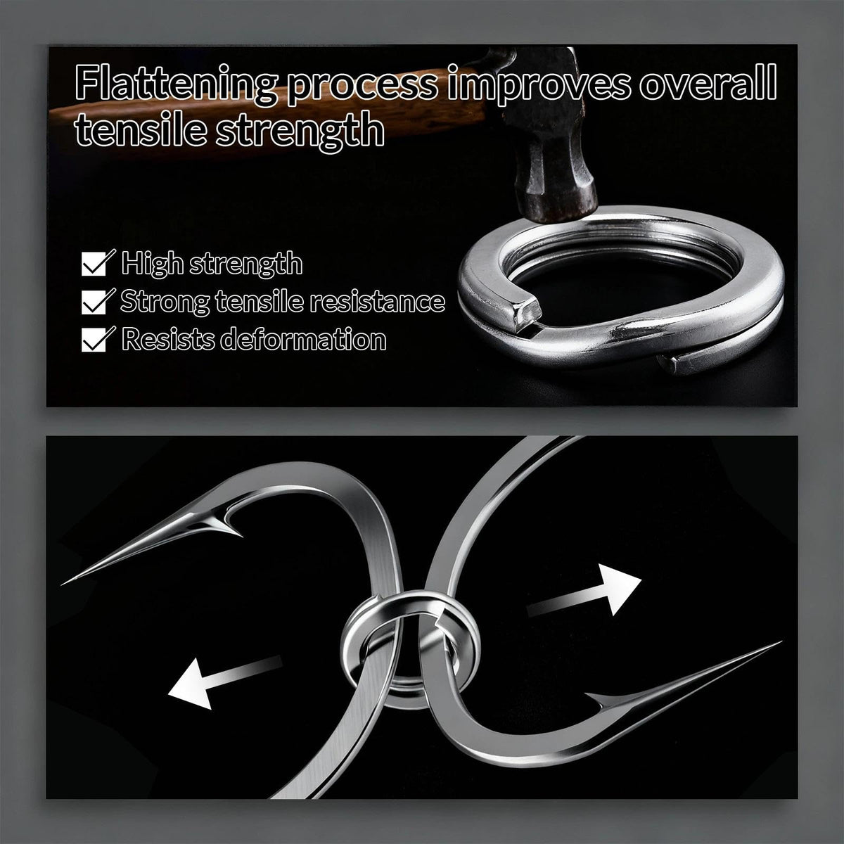 FishTrip 50/100/200Pcs Fishing Split Rings Heavy Duty for Saltwater