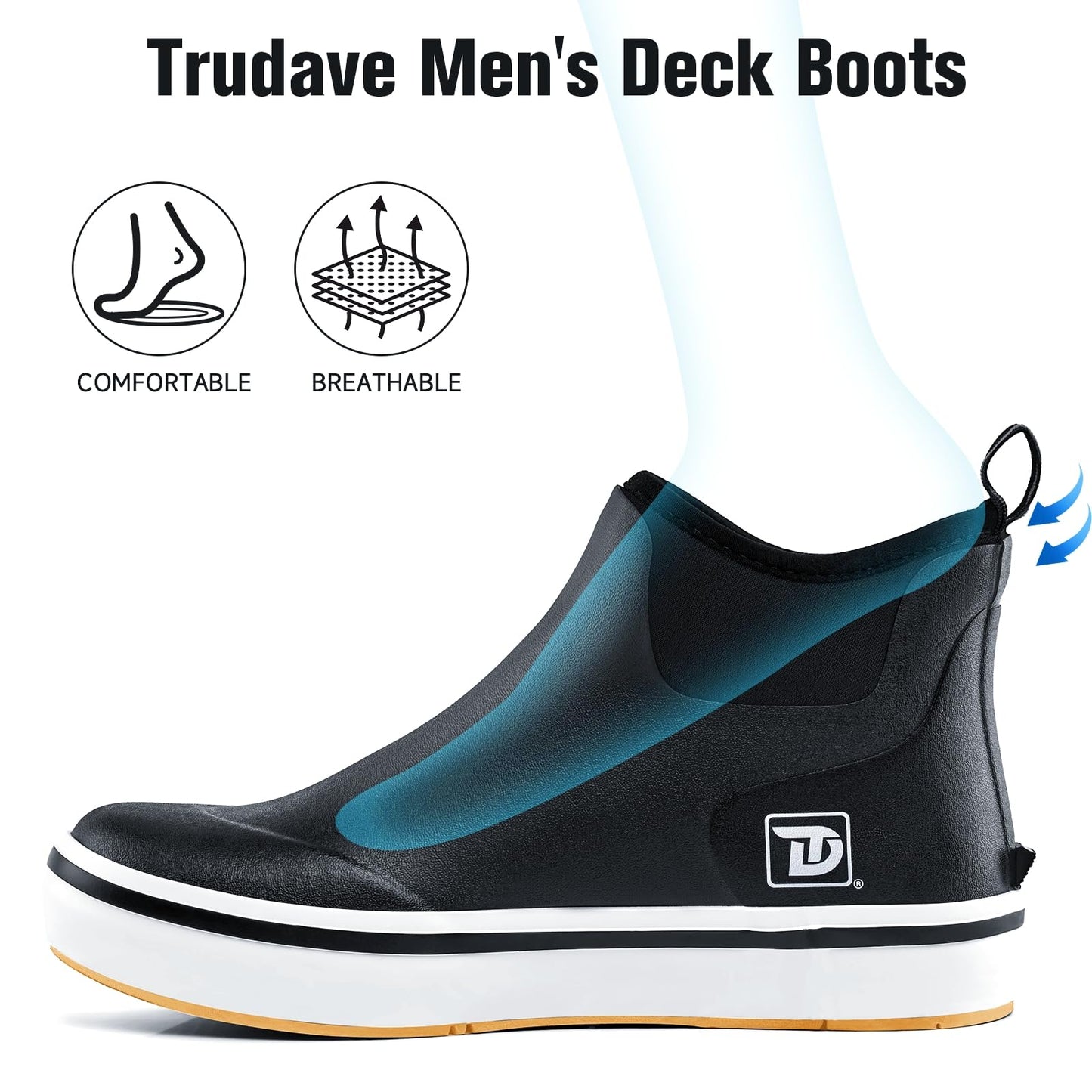 Trudave Deck Boots, Waterproof Rubber Fishing Rain Boots, Anti-slip Short Ankle Shoes for Outdoor Fishing Boating, Size 5-14