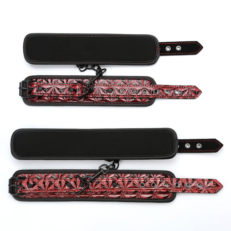 Pilates Rose Gold Spreader Bar, Exercise Bar with 4 PCS Red Fur Adjustable Strap Set, Yoga Training Fitness Gear, Sports Gym Kit, Workout Bar, Stainless Steel Spreader Bar Bonage for Home