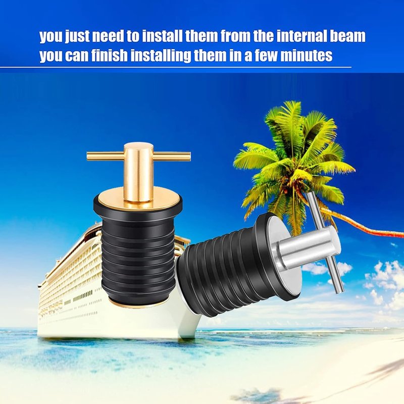 Drain Plug - T-Shape Twist-Turn Marine Boat Drain Plug | Brass Snap Handle, 3/4" to 1-1/4" Sizes