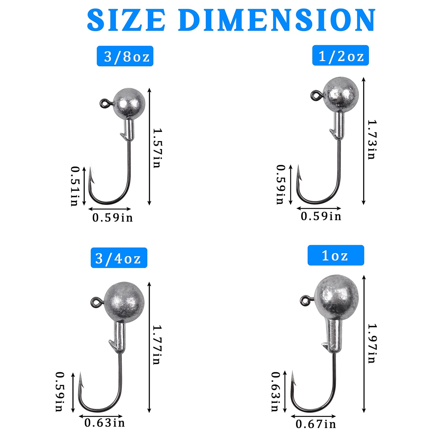 Jig Heads Fishing Hooks Crappie Jigs Unpainted Jig Heads Round Ball Sharp Fishing Jigs Hooks for Bass Trout Crappie Walleye Saltwater Freshwater