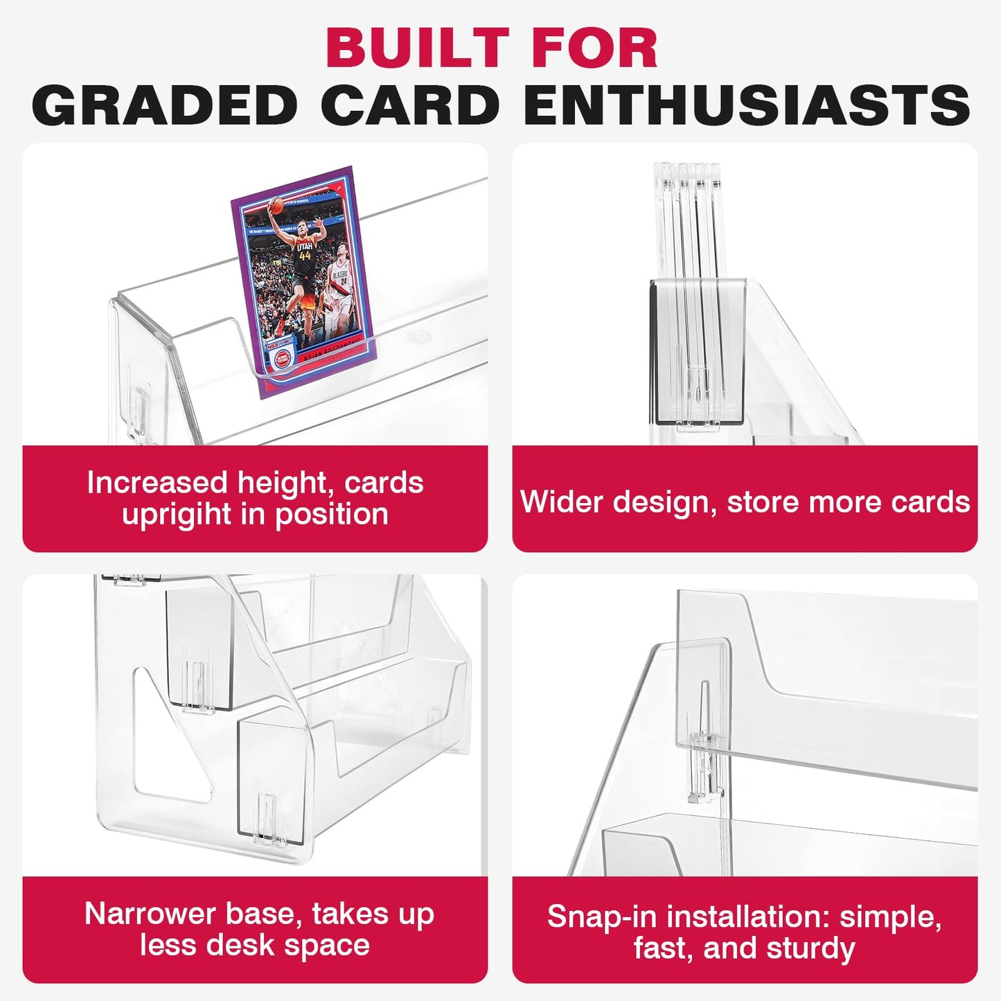 TrendTrust Trading Card Display Stand, Vertical Holder for Baseball Basketball Sports Graded Card Display Stand Tabletop for PSA BGS SGC Slabs, Snap-On Assembly(3 Tier, 1 Pack)