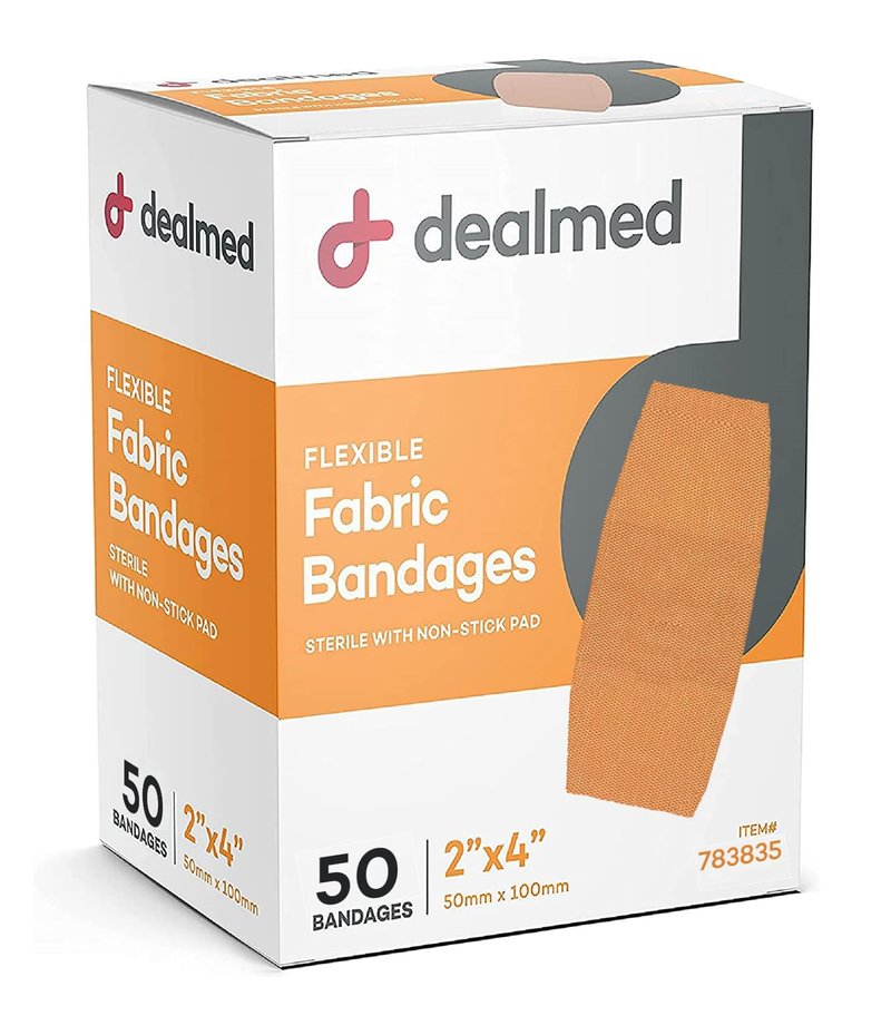 Dealmed Fabric Flexible Adhesive Bandages – 100 Count (3 Pack) Bandages with Non-Stick Pad, Latex Free, Wound Care for First Aid Kit, 2" x 4"