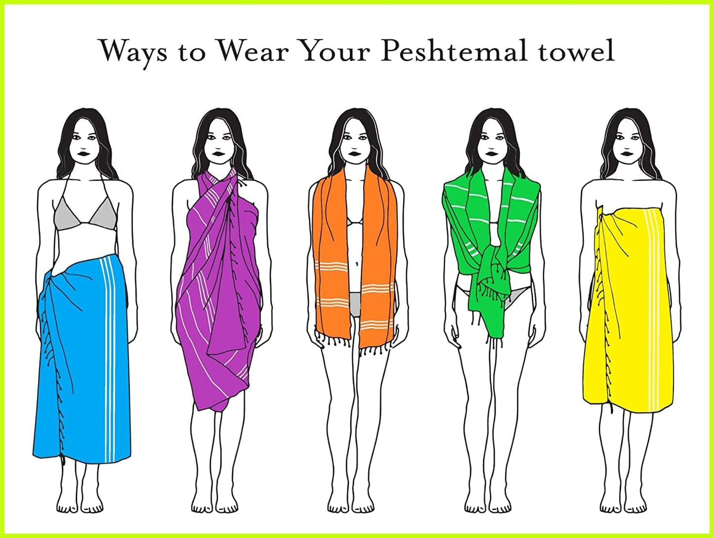 Turkish Beach Towels Set of 6 - Authentic Hamam Peshtemal, 100% Cotton, Oversized 72"x40" | Quick-Dry, Lightweight, Sand Free - Aquamarine