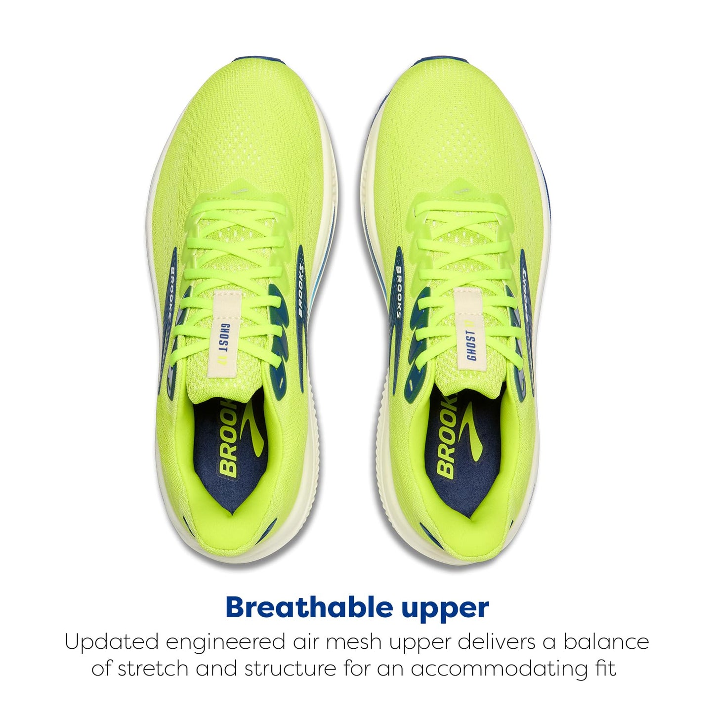 Brooks Men’s Ghost 17 Neutral Running Shoe - Acid Lime/Navy/White - 13 Medium
