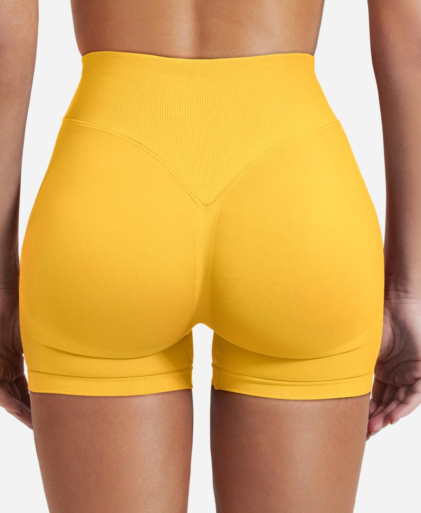 VOYJOY Women Workout Impact Shorts 2.5"/ 3.6"/ 4.5"/ 6" Scrunch Butt Lifting Gym Seamless Booty Biker Shorts Cream Yellow