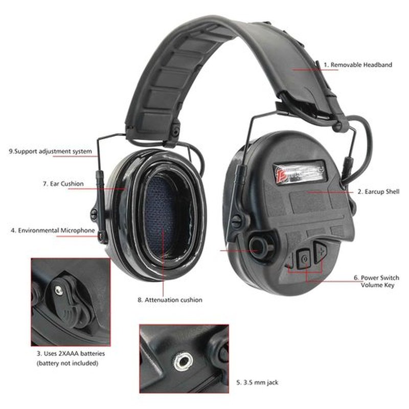 TACGZGJSM TAC200PRO Electronic Noise Canceling Headphones with Gel Earpads,Ear Protection for Airsoft,Hunting, Shooting(Black)