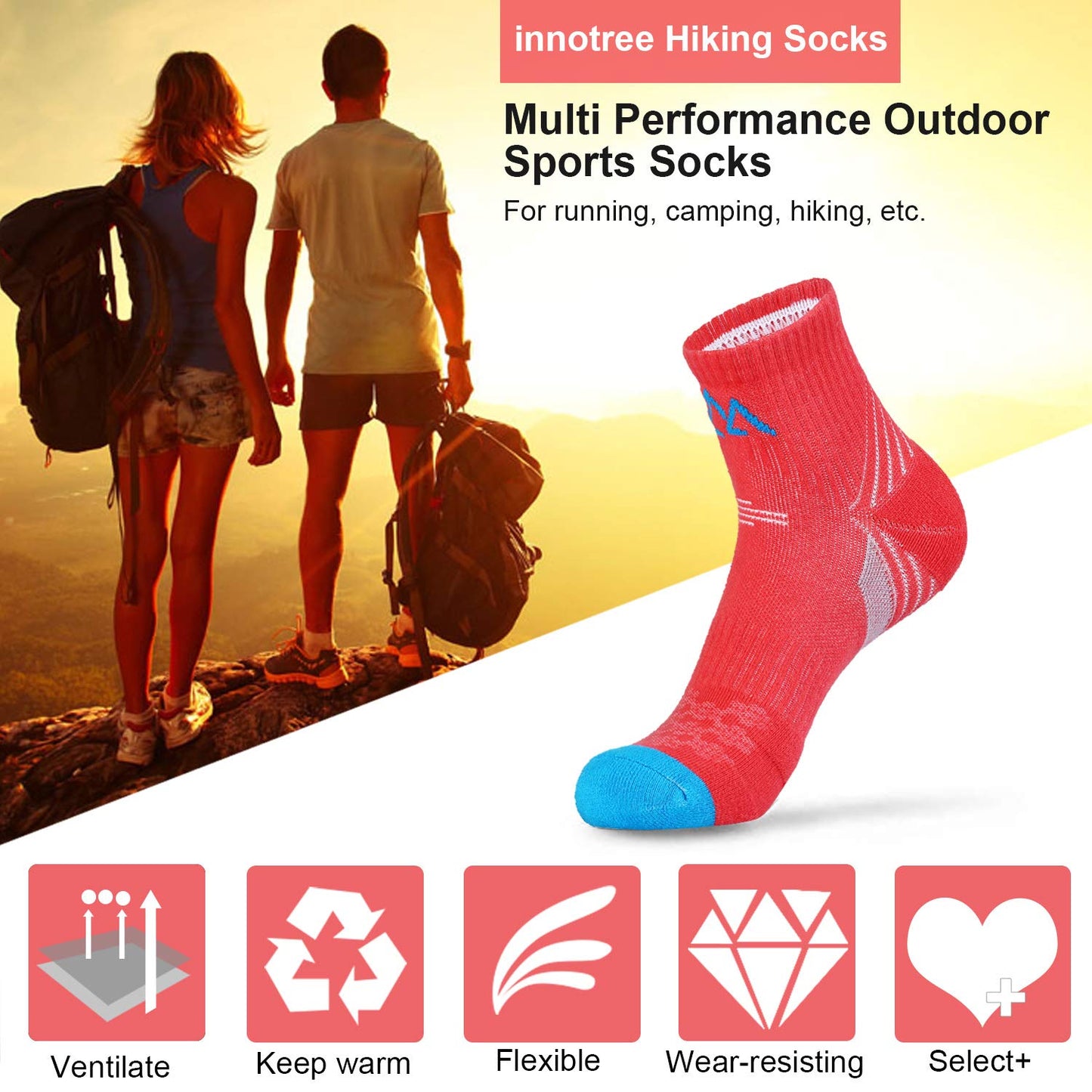 innotree 5 Pack Women's Cushioned Hiking Walking Running Socks, Quarter Ankle Socks