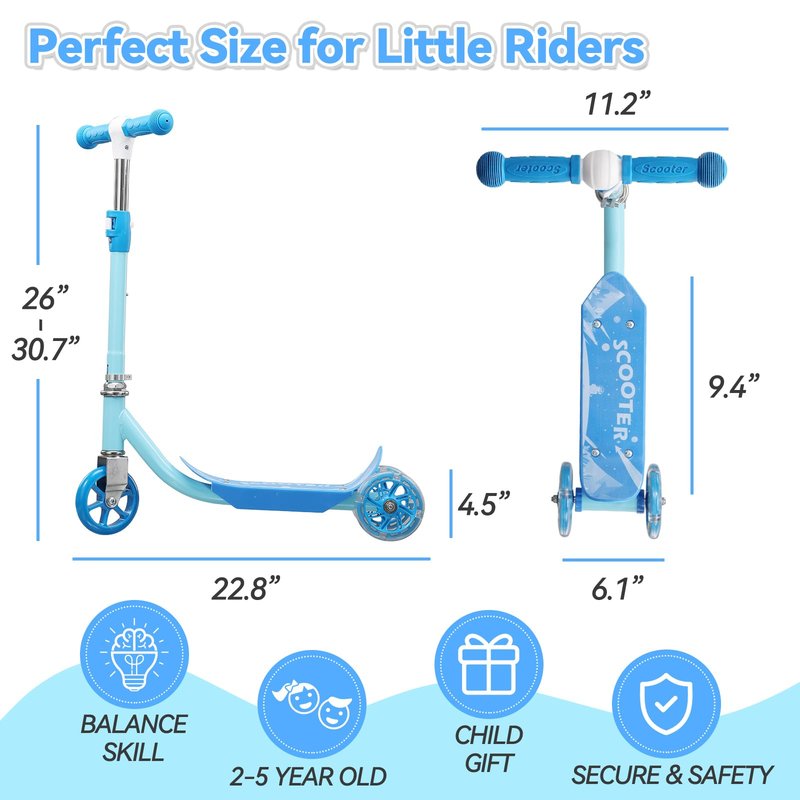 Scooter for Kids 3-5 with LED Lighted Wheels, 3-Wheel Kick Scooters with Adjustable Handlebar, Cute Deck, Outdoor Indoor Safe Smooth Riding Toddler Scooter, Boy Girl Gift Christmas Box, up to 100 lbs