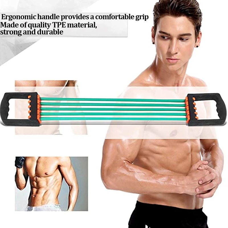 5 Spring Chest Expander for Men, Adjustable Resistance Muscle Strength Trainer Home Gym Workout Equipment for Chest Arm Legs Shoulder Back Muscles Training