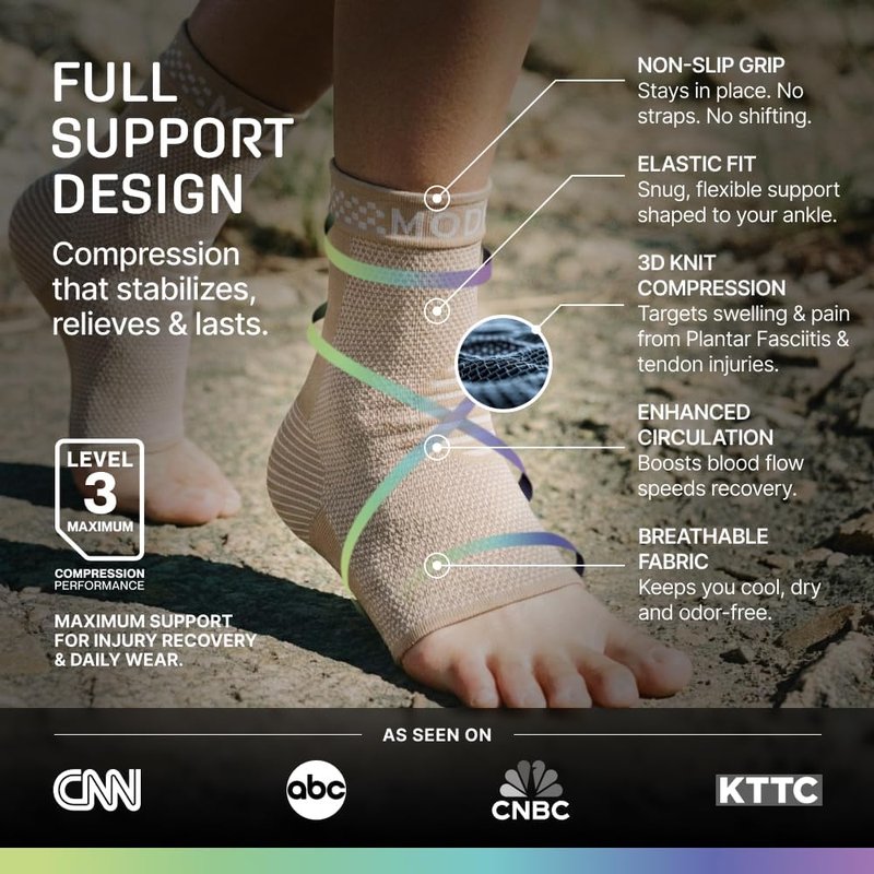 Ankle Brace Compression Sleeve - Foot Support Socks for Sprains, Tendonitis & Arthritis | Unisex, Adjustable Fit