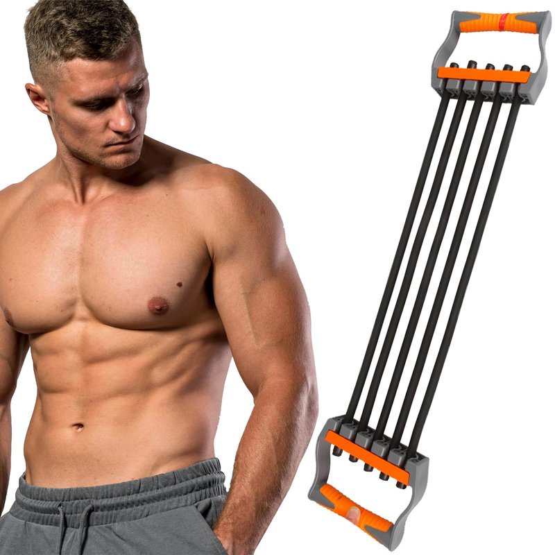 Adjustable Chest Expander with 5 Removable Tubes, 4 Resistance Levels Forearm Strengthener Arm Trainer for Chest Back Shoulder Muscles, Home Gym Upper Body Workout Equipment for Men Women