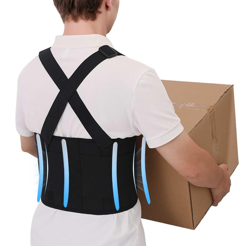 Ycctvar Work Back Brace for Men and Women Shoulder Straps Pain Relief Lower Support Belt With Suspenders Adjustable Workout Warehouse Heavy Lifting Safety Protection Construction Moving Black Large